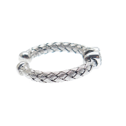 925 Sterling Silver Real Round-Cut Diamond Adjustable Woven Ring Size 6.75