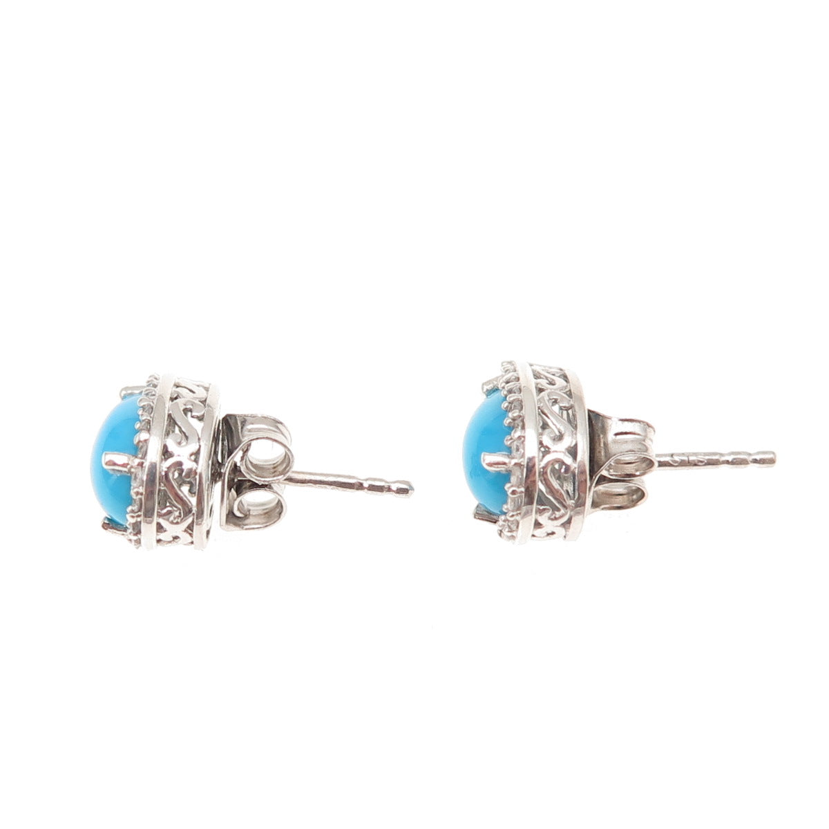 Chuck Clemency 925 Sterling Silver Real Turquoise & White Topaz Stud Earrings