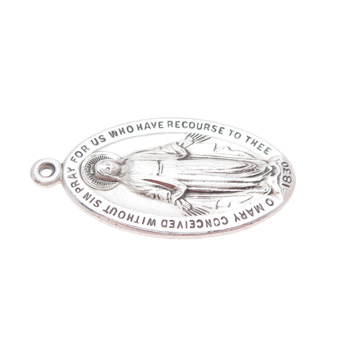 925 Sterling Silver Vintage St. Mary Miraculous Medal Charm Pendant