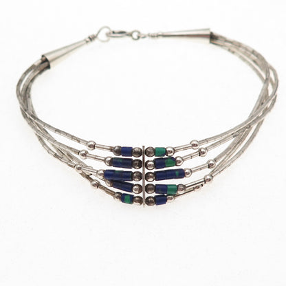 Old Pawn 925 Sterling Silver Vintage Azurite 5-Strand Liquid Chain Bracelet 7"
