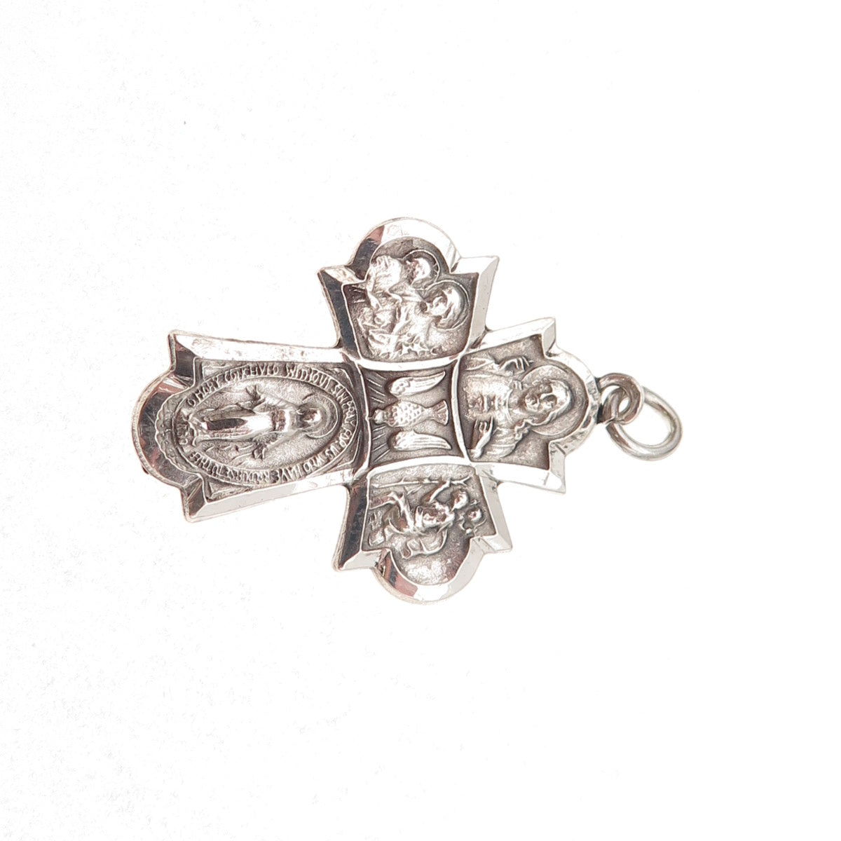 925 Sterling Silver Antique Art Deco 4-Way Cross Religious Charm Pendant
