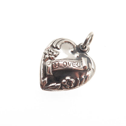 925 Sterling Antique Art Deco I Love You Chatelaine Heart Mini Charm Pendant