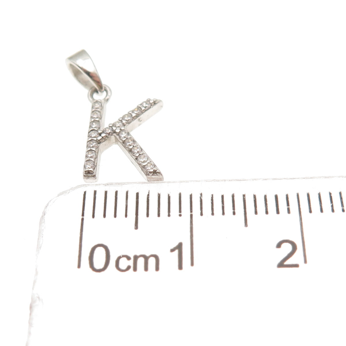 925 Sterling Silver Round-Cut C Z Letter K Initial Mini Charm Pendant