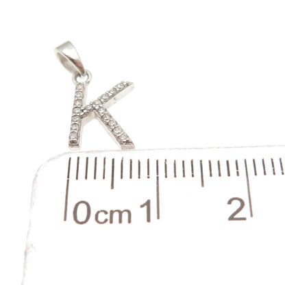925 Sterling Silver Round-Cut C Z Letter K Initial Mini Charm Pendant