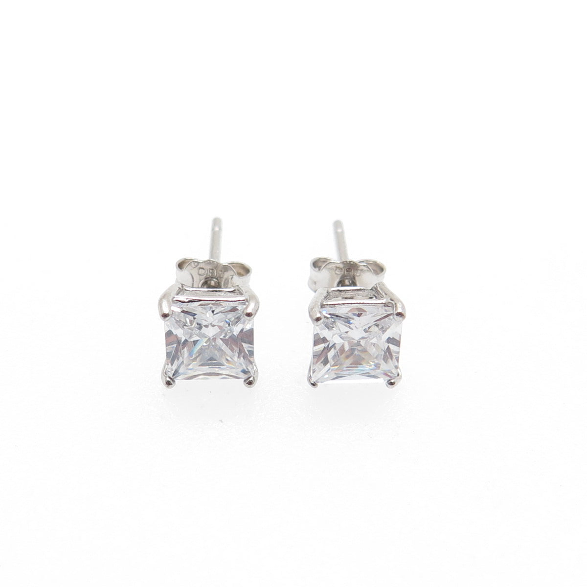 DBJ DEE BERKLE 925 Sterling Silver Princess-Cut C Z Stud Earrings