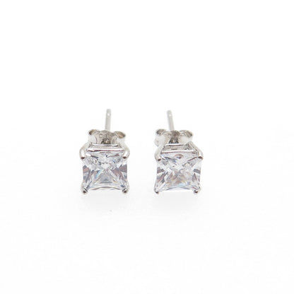 DBJ DEE BERKLE 925 Sterling Silver Princess-Cut C Z Stud Earrings