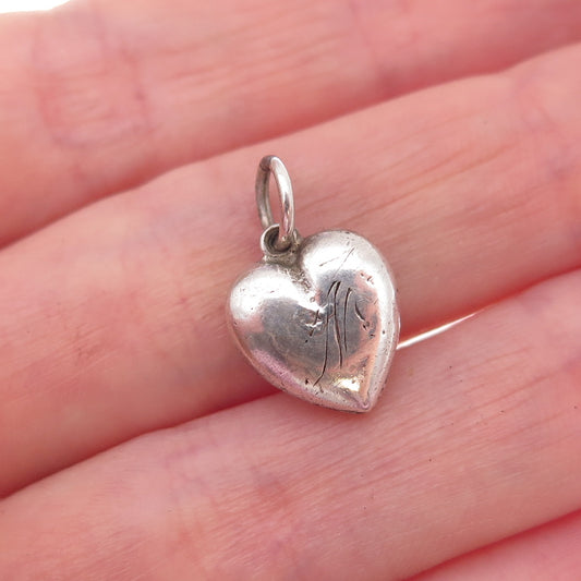 925 Sterling Silver Antique Art Deco Engraved Heart Chatelaine Charm Pendant