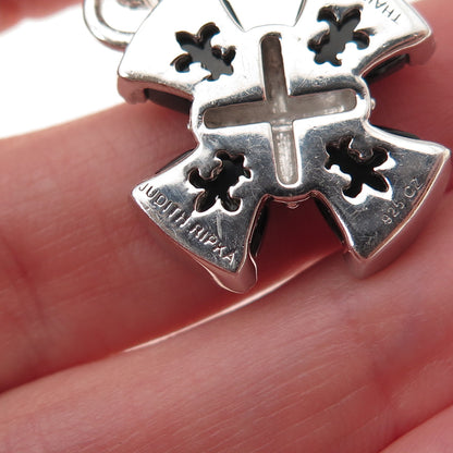 Judith Ripka 925 Sterling Silver Real Black Onyx & C Z Cross Charm Pendant