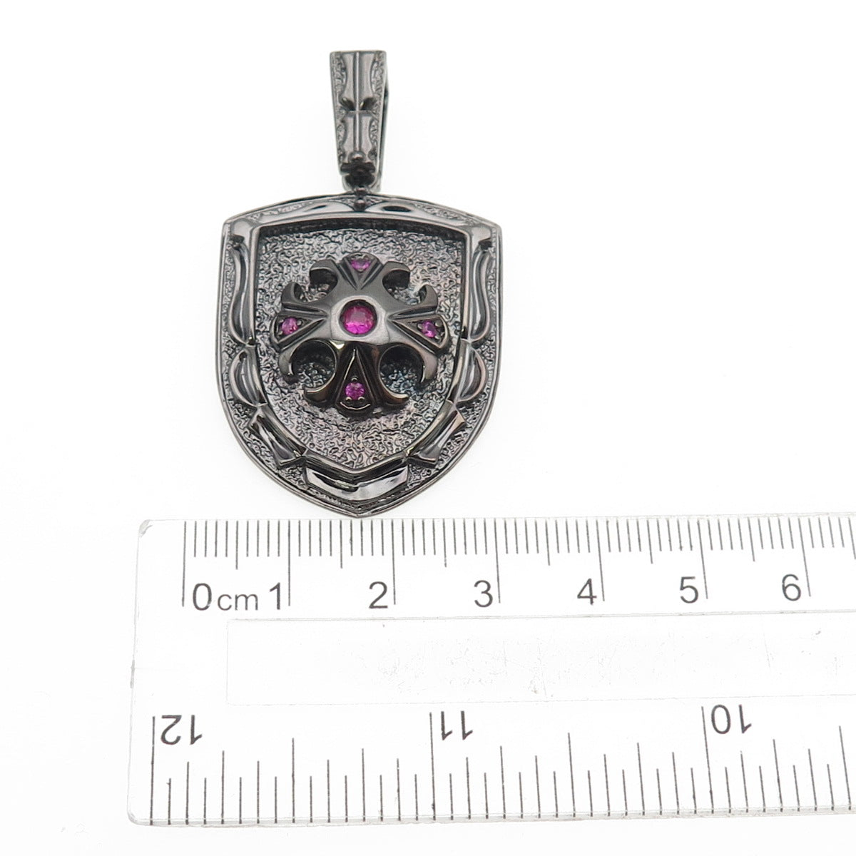 JOLUSA 925 Sterling Silver Black Rhodium Real Pink Sapphire Cross Pendant