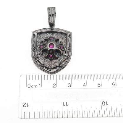 JOLUSA 925 Sterling Silver Black Rhodium Real Pink Sapphire Cross Pendant