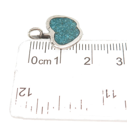 Old Pawn 925 Sterling Silver Vintage Turquoise Inlay Apple Mini Charm Pendant