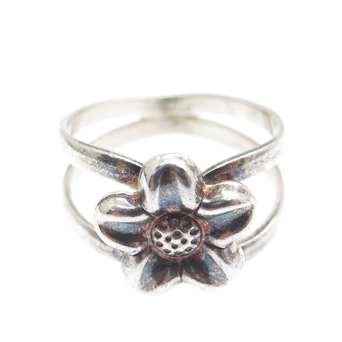925 Sterling Silver Vintage Flower Blossom Oxidized Ring Size 6.5
