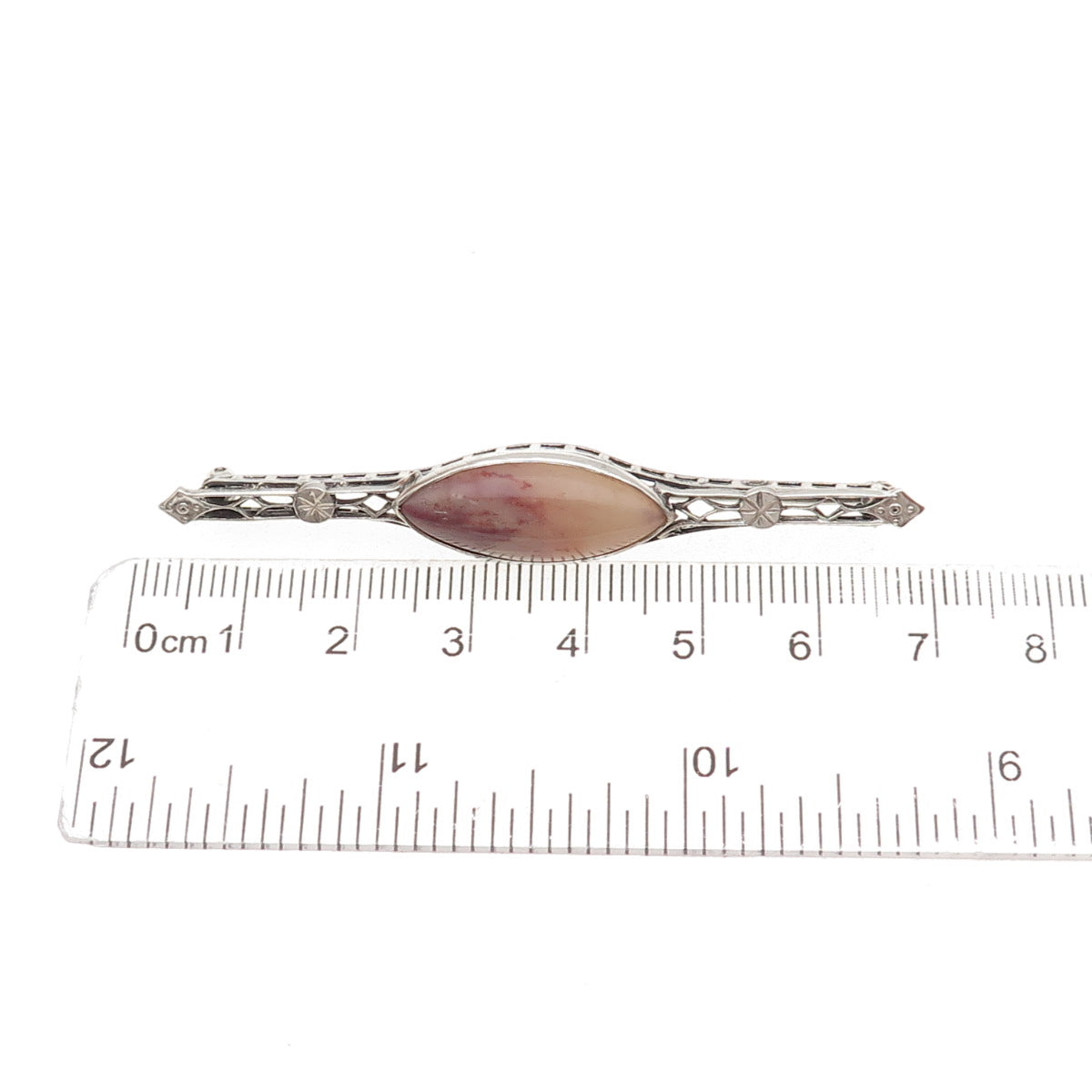 925 Sterling Silver Antique Art Deco Real Agate Oxidized Pin Brooch