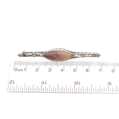 925 Sterling Silver Antique Art Deco Real Agate Oxidized Pin Brooch