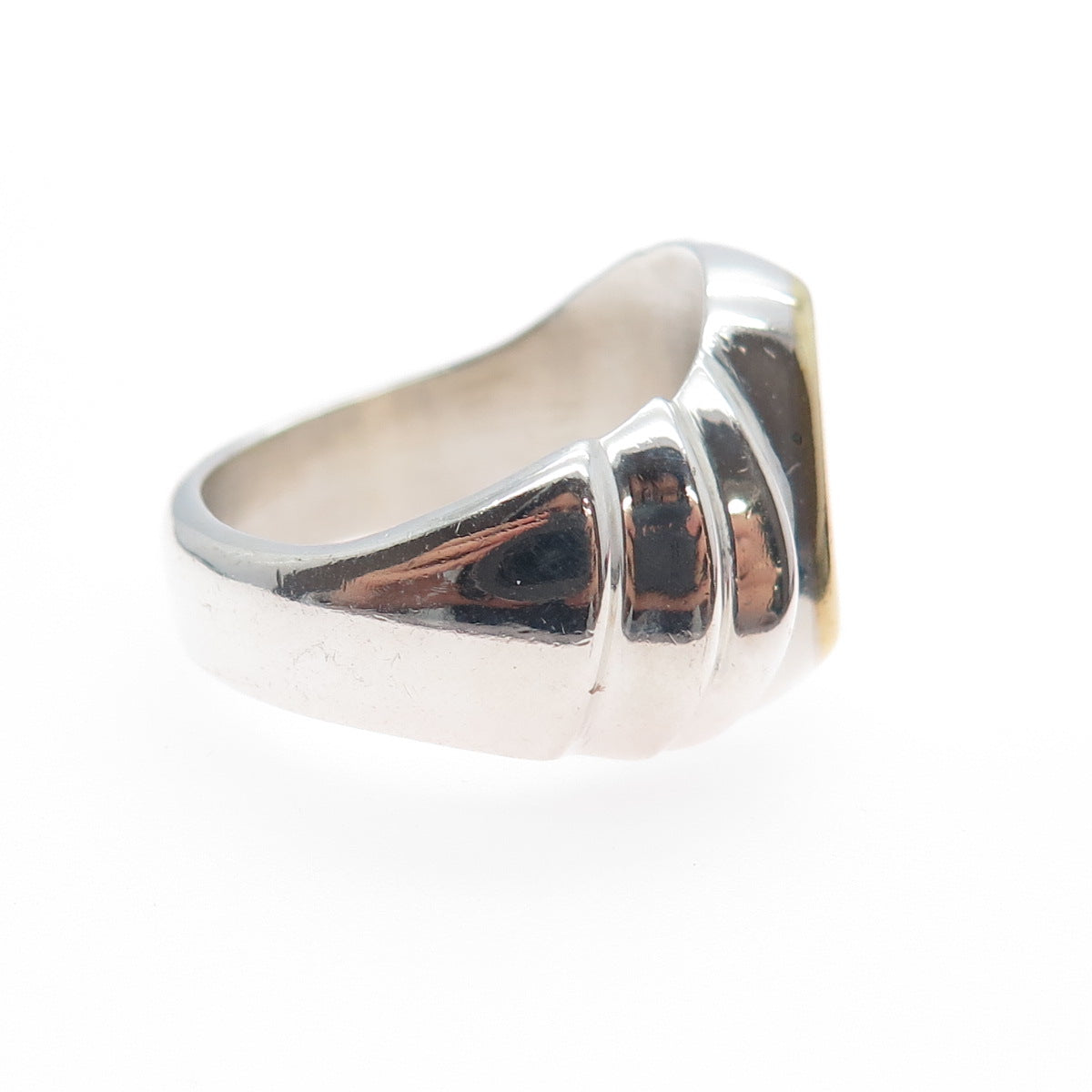 925 Sterling Silver 2-Tone Vintage Mexico Modernist Ring Size 8