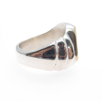 925 Sterling Silver 2-Tone Vintage Mexico Modernist Ring Size 8