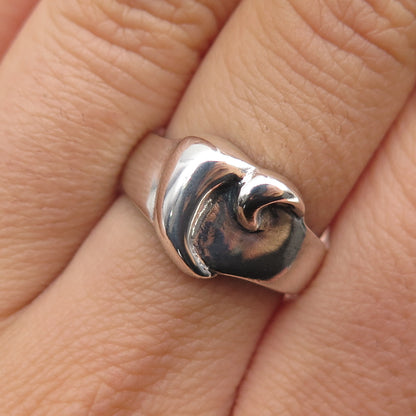925 Sterling Silver Vintage Modernist Heart Oxidized Ring Size 7