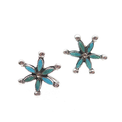 Old Pawn 925 Sterling Silver Vintage Turquoise Floral Tribal Screw Back Earrings