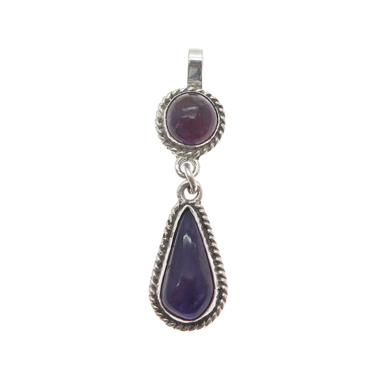 960 Silver Vintage RD Mexico Real Amethyst Teardrop Charm Pendant