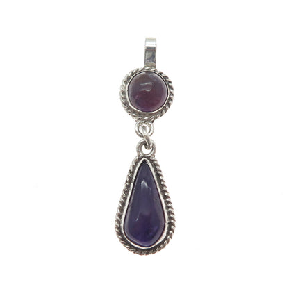 960 Silver Vintage RD Mexico Real Amethyst Teardrop Charm Pendant
