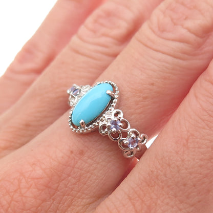 Chuck Clemency 925 Sterling Silver Real Turquoise & Tanzanite Ring Size 8