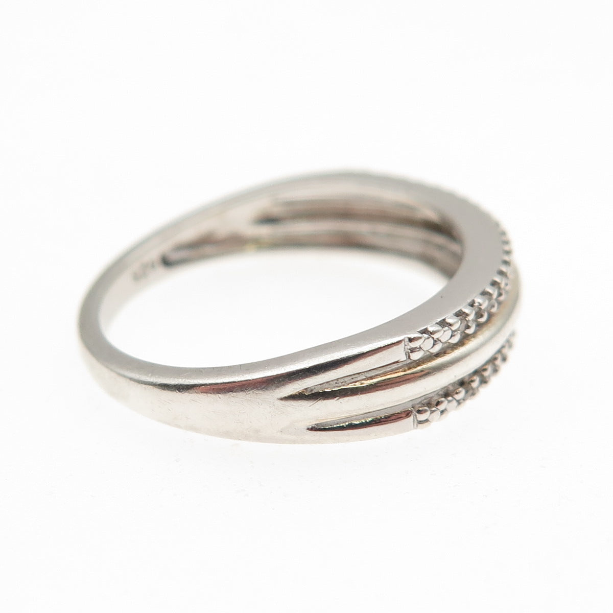 SUN 925 Sterling Silver Real Round-Cut Diamond 3-Row Ring Size 7