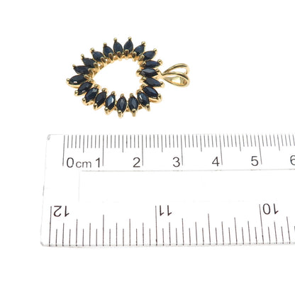 925 Sterling Silver Gold Plated Real Marquise-Cut Sapphire Heart Charm Pendant