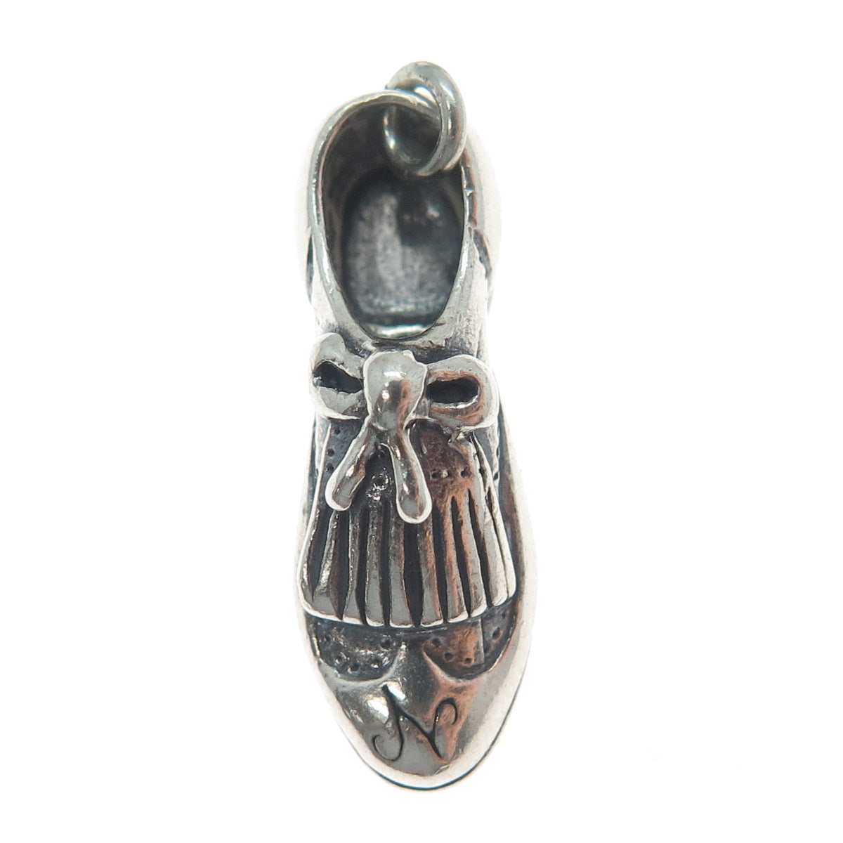 925 Sterling Silver Vintage Wedding Shoe Oxidized Minimalist 3D Charm Pendant