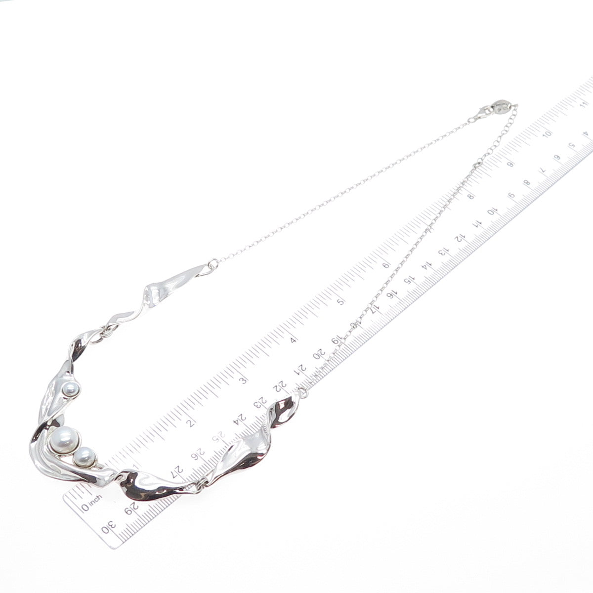 HAGIT GORALI 925 Sterling Silver Vintage Real Pearl Modernist Chain Necklace