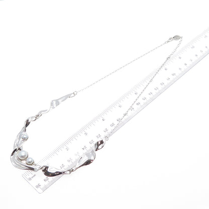 HAGIT GORALI 925 Sterling Silver Vintage Real Pearl Modernist Chain Necklace