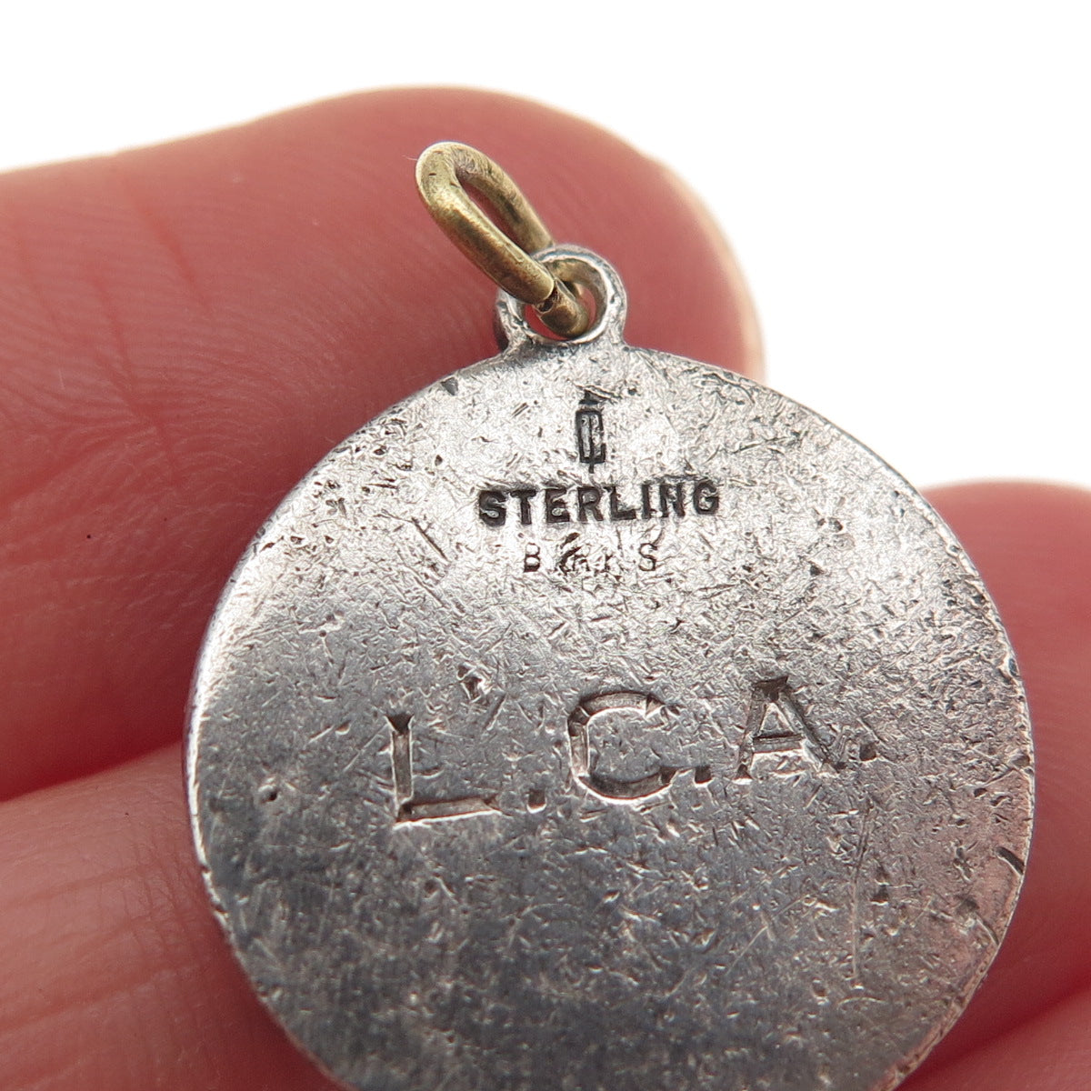 Charles Thomae Sterling Silver Antique Art Deco Enamel St. Christopher Pendant