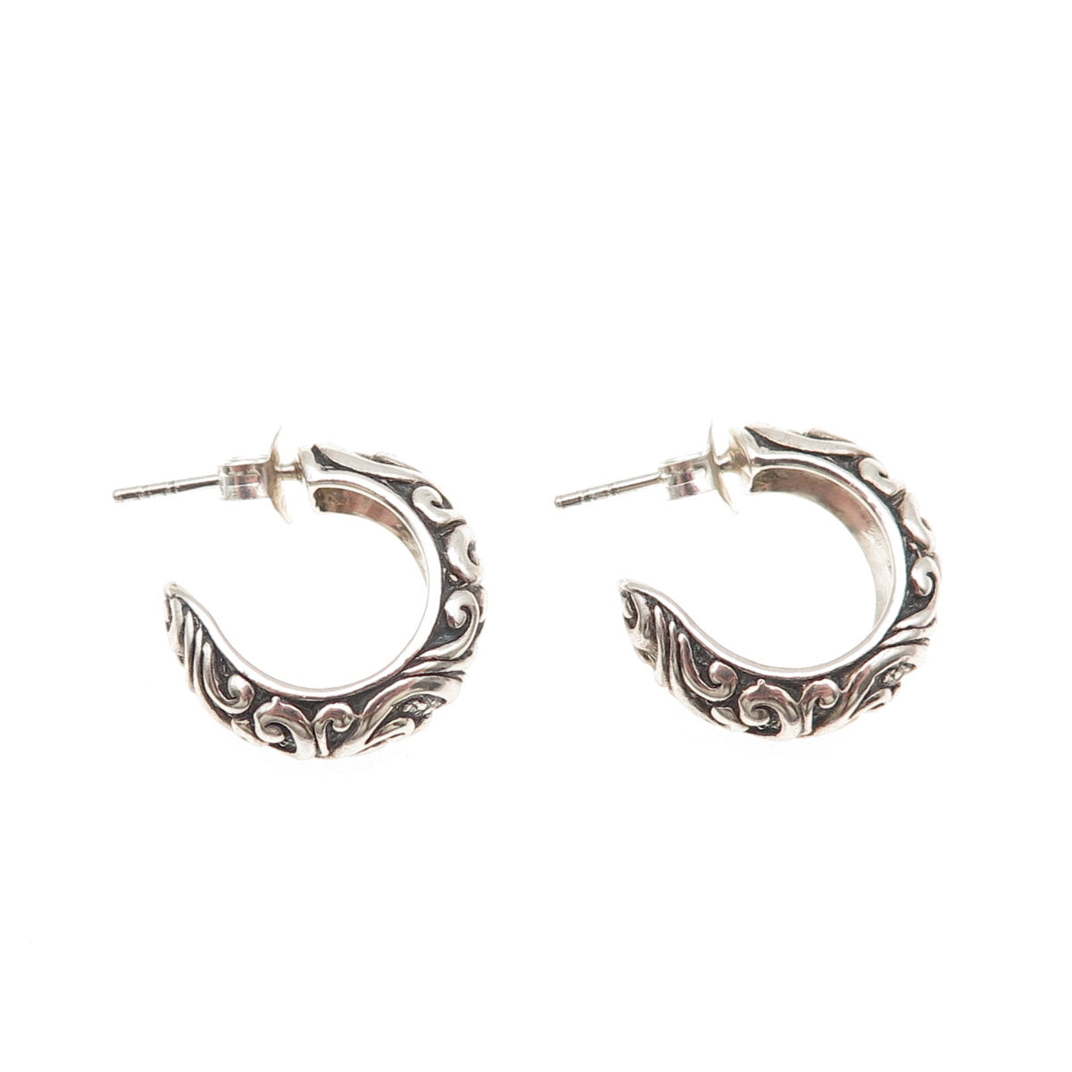 925 Sterling Silver Vintage Oxidized Ornate Hoop Earrings