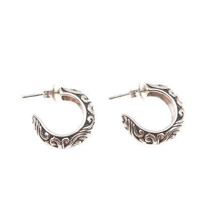 925 Sterling Silver Vintage Oxidized Ornate Hoop Earrings