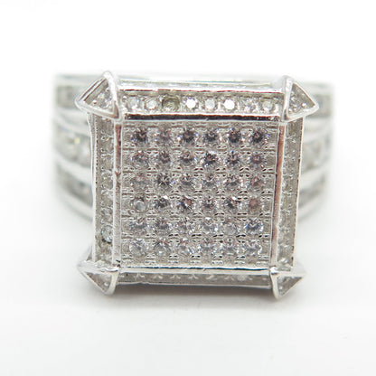 925 Sterling Silver Round-Cut C Z Statement Square Ring Size 7.5