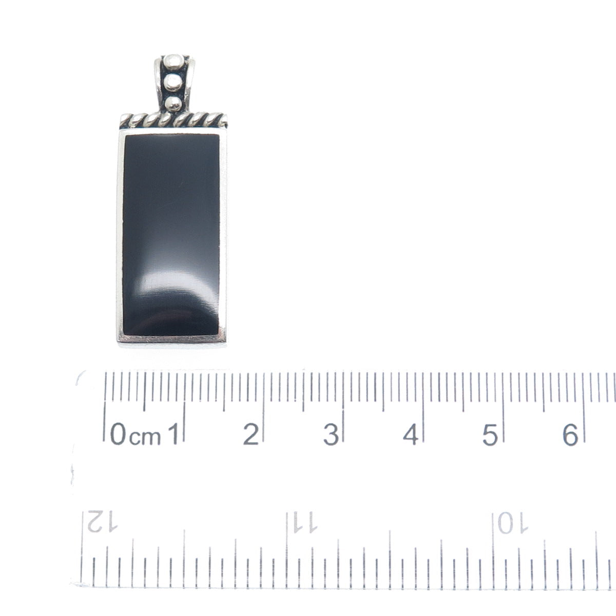 925 Sterling Silver Vintage Real Black Onyx Gemstone Bar Pendant