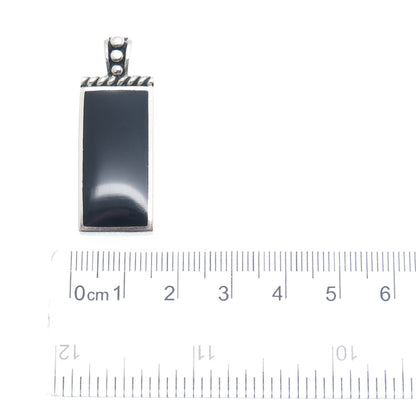925 Sterling Silver Vintage Real Black Onyx Gemstone Bar Pendant