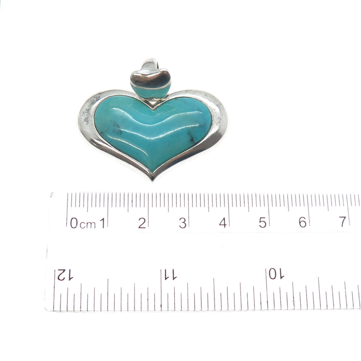 SX SALLY C 925 Sterling Silver Vintage Real Tyrone Turquoise Heart Charm Pendant
