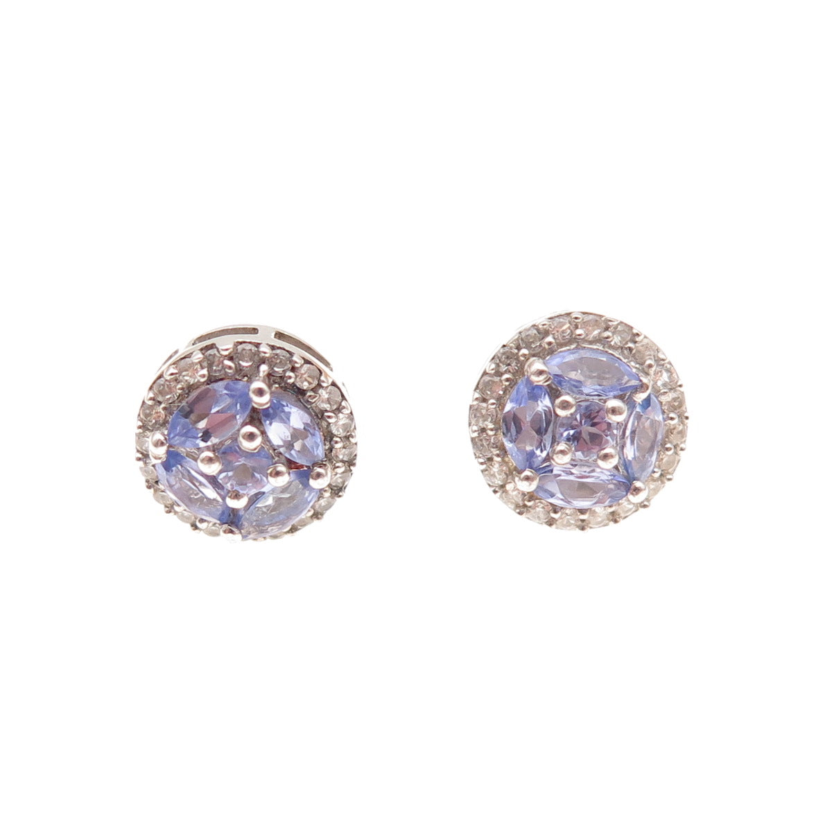 Chuck Clemency 925 Sterling Silver Real Tanzanite & White Topaz Stud Earrings