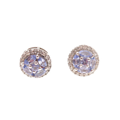 Chuck Clemency 925 Sterling Silver Real Tanzanite & White Topaz Stud Earrings