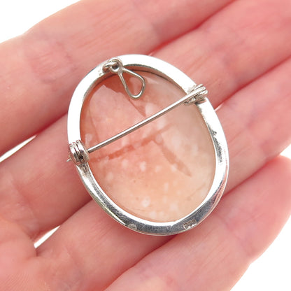 800 Silver Vintage Real MOP Carved Lady Cameo Pin Brooch / Pendant