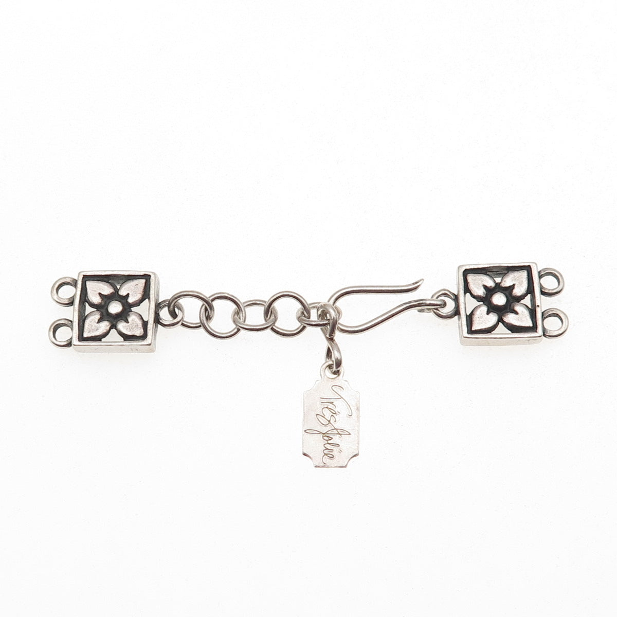 Tres Jolie 925 Sterling Silver Vintage Hook Lock Clasp Necklace Floral Ends