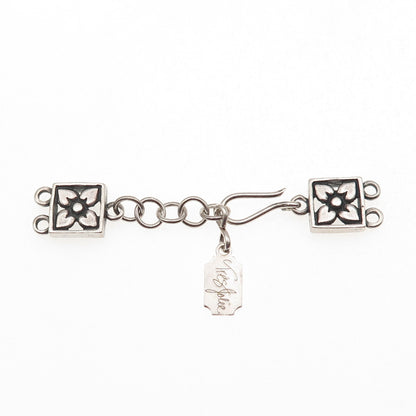 Tres Jolie 925 Sterling Silver Vintage Hook Lock Clasp Necklace Floral Ends