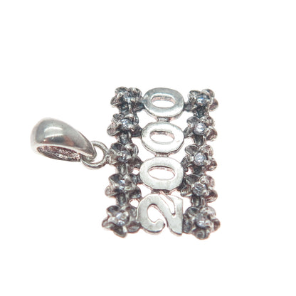 925 Sterling Silver Vintage C Z 2000 Millennium Flower Minimalist Charm Pendant