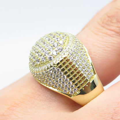 925 Sterling Silver Gold Plated C Z Domed Ring Size 12
