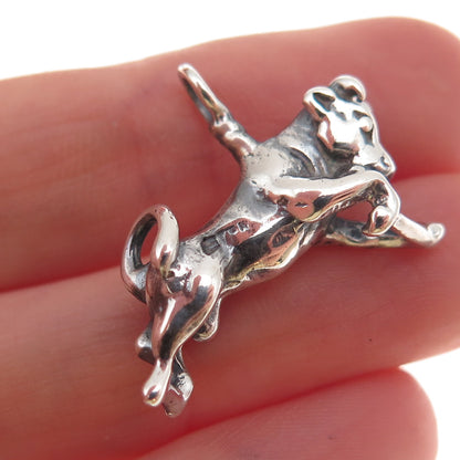 925 Sterling Silver Vintage Taurus Zodiac Sign Oxidized 3D Charm Pendant