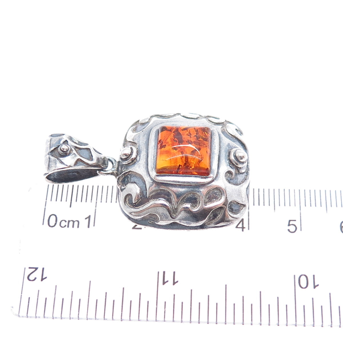 SILPADA 925 Sterling Silver Vintage Real Amber Oxidized Charm Pendant