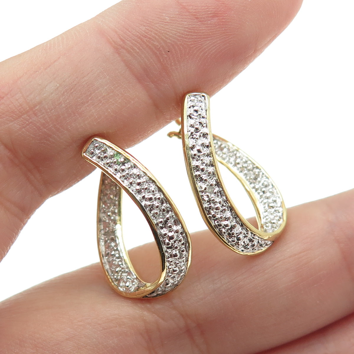 925 Sterling Silver Gold Plated Real Diamond Accent Twisted Hoop Earrings