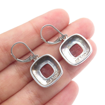 ROSS SIMONS 925 Sterling Silver Vintage Real Red Jade Cushion Dangle Earrings