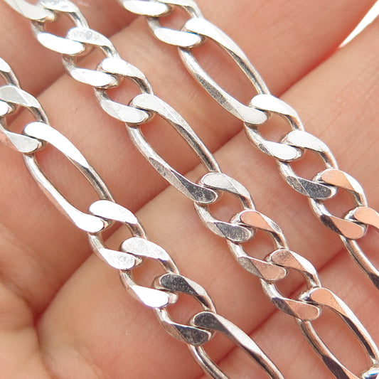 925 Sterling Silver Vintage Italy Figaro Chain Necklace 20"