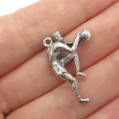 CREED 925 Sterling Silver Vintage Basketball Player Oxidized Charm Pendant